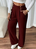 Bodil | Pleated Wide Leg Trousers with Button Waist for Women