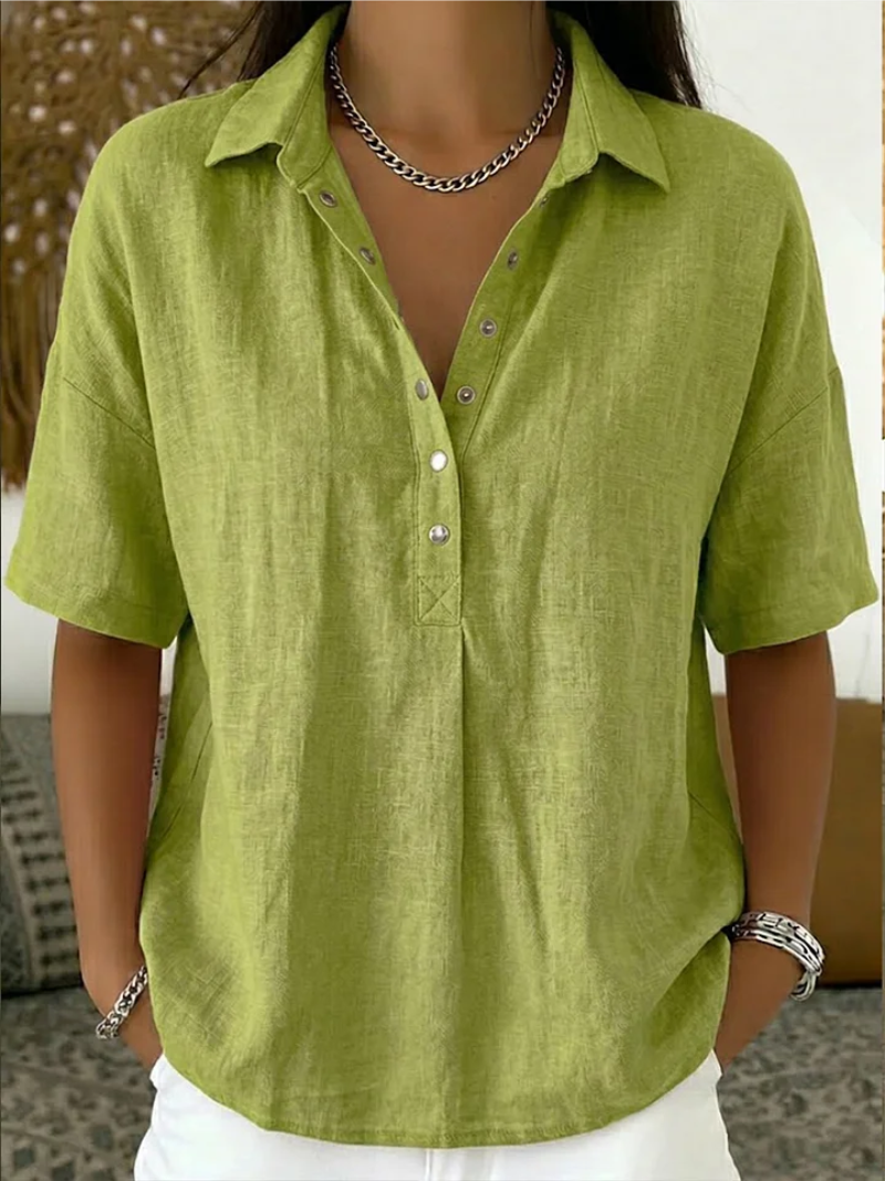 Marina | Button-Front Collared Shirt with Three-Quarter Sleeves for Women
