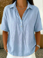 Marina | Button-Front Collared Shirt with Three-Quarter Sleeves for Women