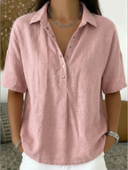 Marina | Button-Front Collared Shirt with Three-Quarter Sleeves for Women