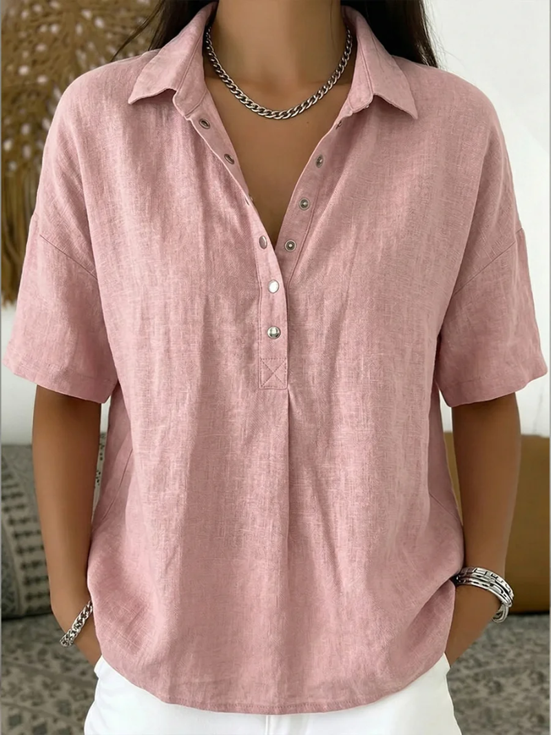 Marina | Button-Front Collared Shirt with Three-Quarter Sleeves for Women