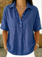 Marina | Button-Front Collared Shirt with Three-Quarter Sleeves for Women