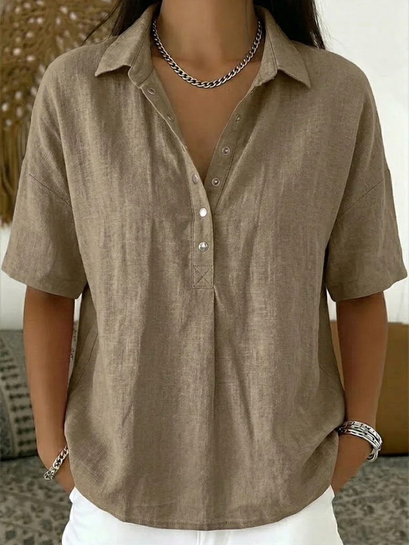 Marina | Button-Front Collared Shirt with Three-Quarter Sleeves for Women