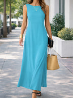 Talissar | Sleeveless A-Line Maxi Dress with Boat Neck for Women