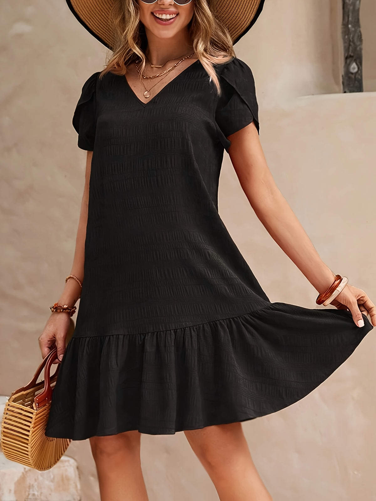 Delia | Textured A-Line Homecoming Dress with Ruffled Hem