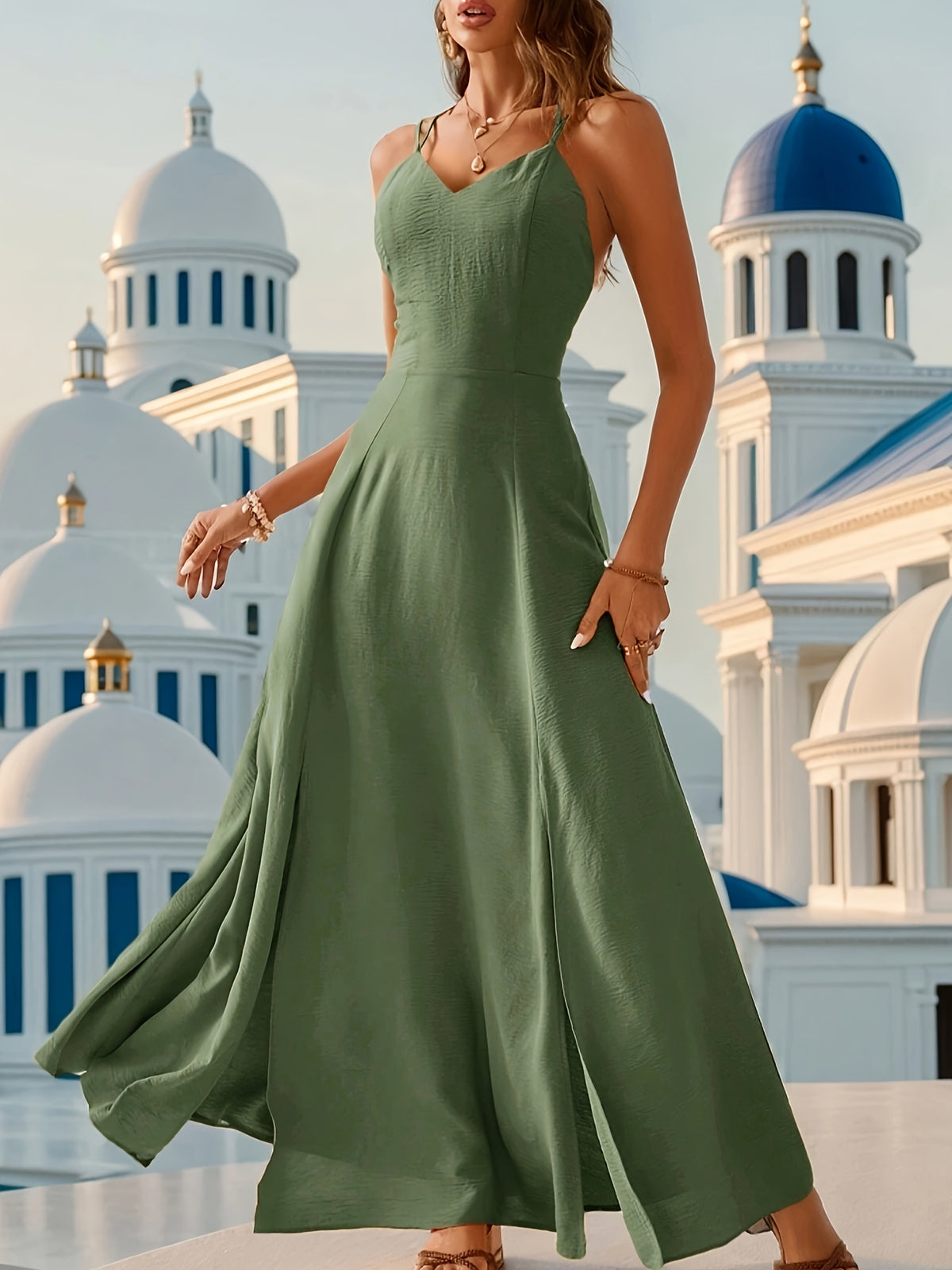 Ilaria | Draped V-Neck Cocktail Dress with High Slit for Women