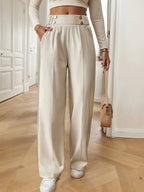 Bodil | Pleated Wide Leg Trousers with Button Waist for Women