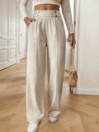 Bodil | Pleated Wide Leg Trousers with Button Waist for Women