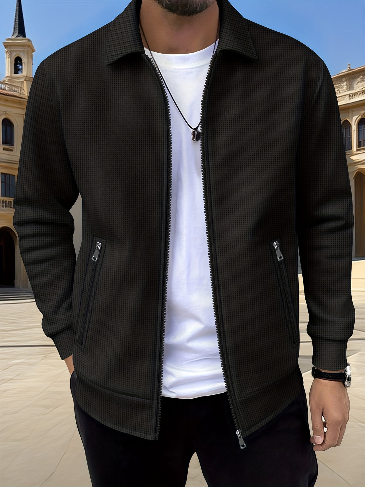 Alfred | Waffle-Textured Zip-Up Jacket with Pockets for Men
