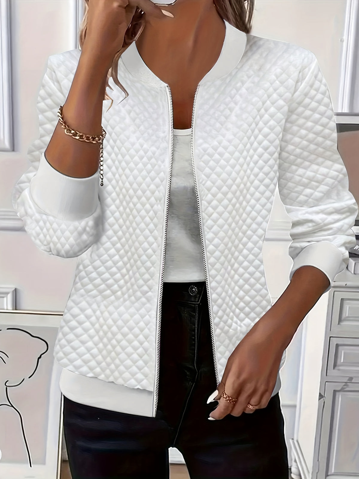 Charlotta | Quilted Bomber Jacket with Baseball Collar for Women