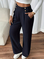 Bodil | Pleated Wide Leg Trousers with Button Waist for Women