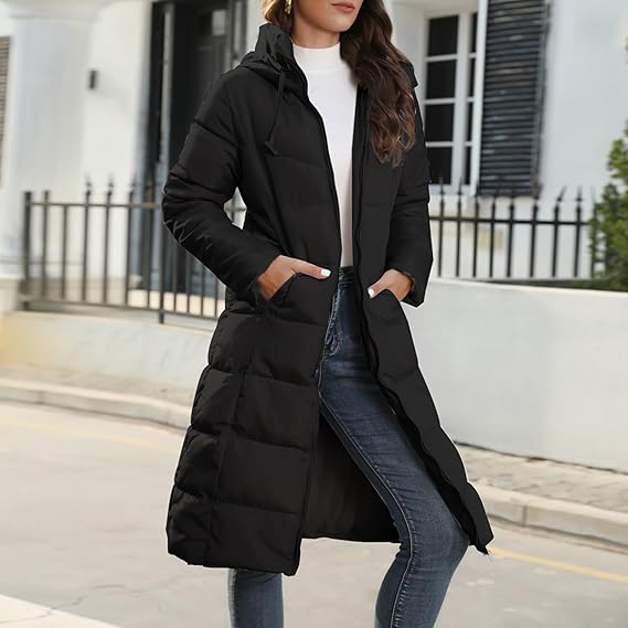 Elva | Hooded Belted Longline Puffer Jacket for Women
