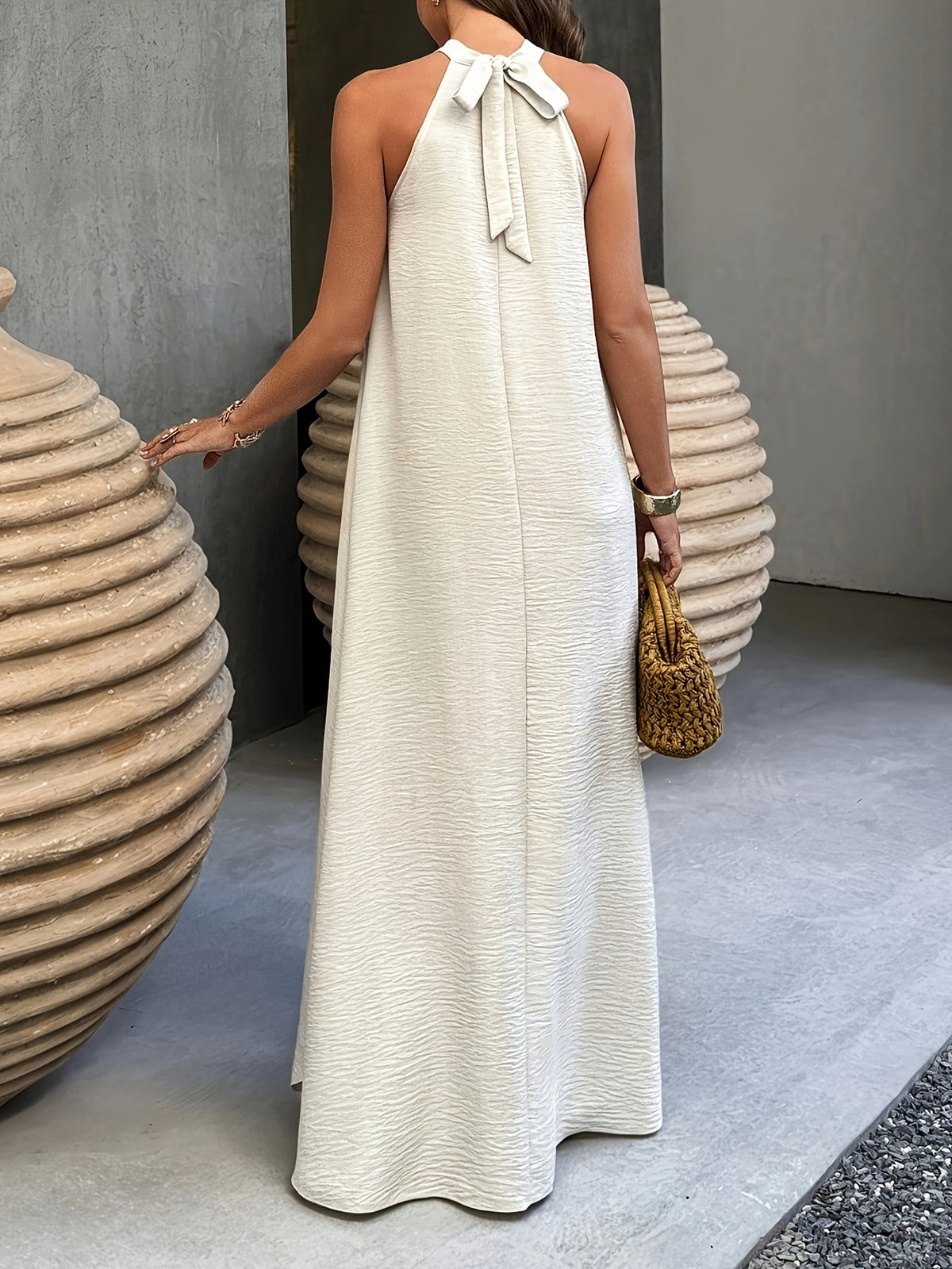 Noor | Textured Halter Neck Maxi Dress for Women