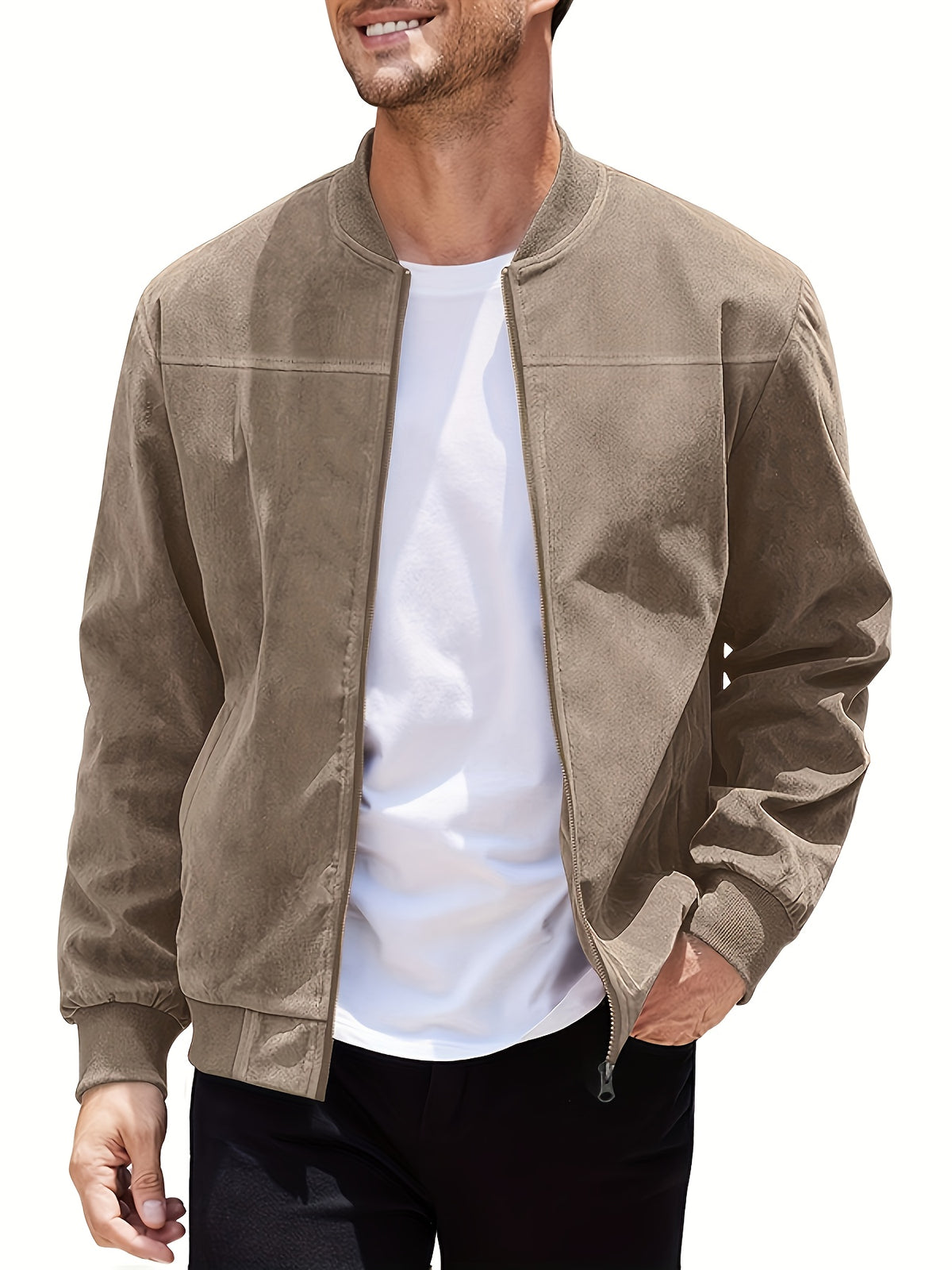Andreas | Ribbed Stand Collar Zip-Up Bomber Jacket for Men