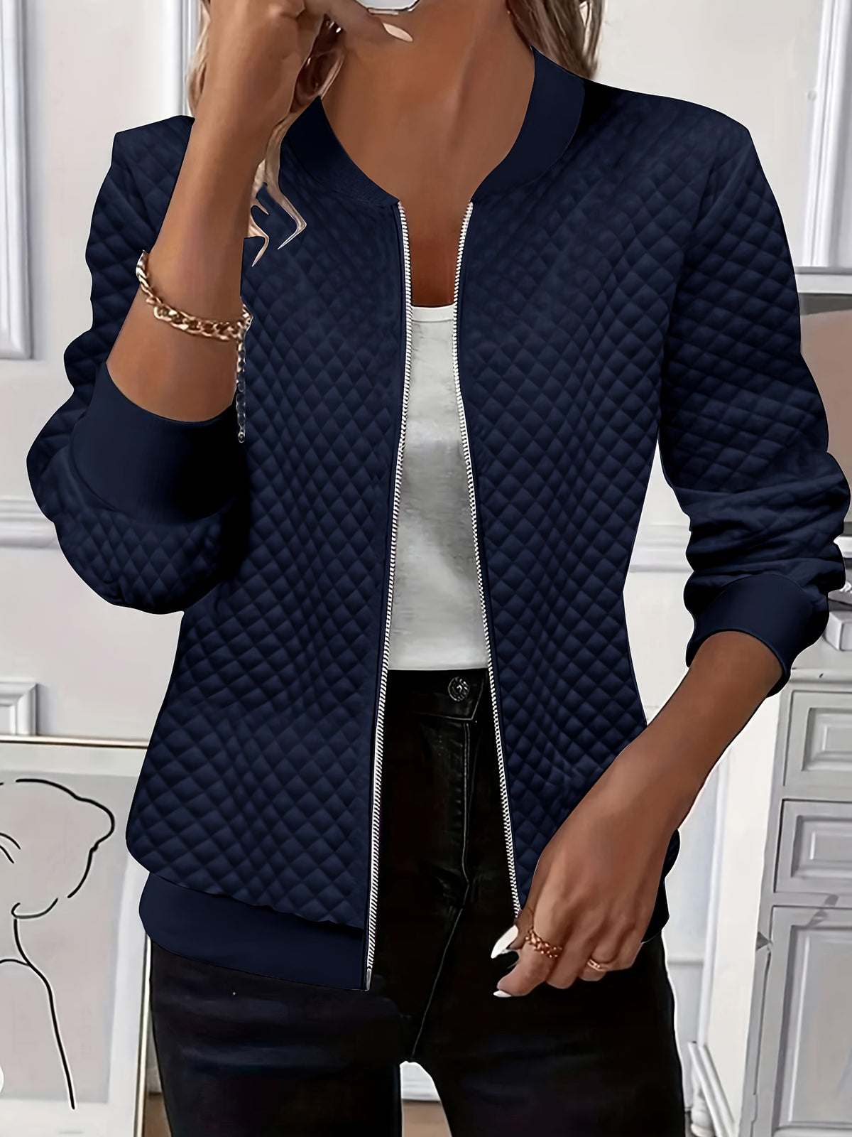 Charlotta | Quilted Bomber Jacket with Baseball Collar for Women