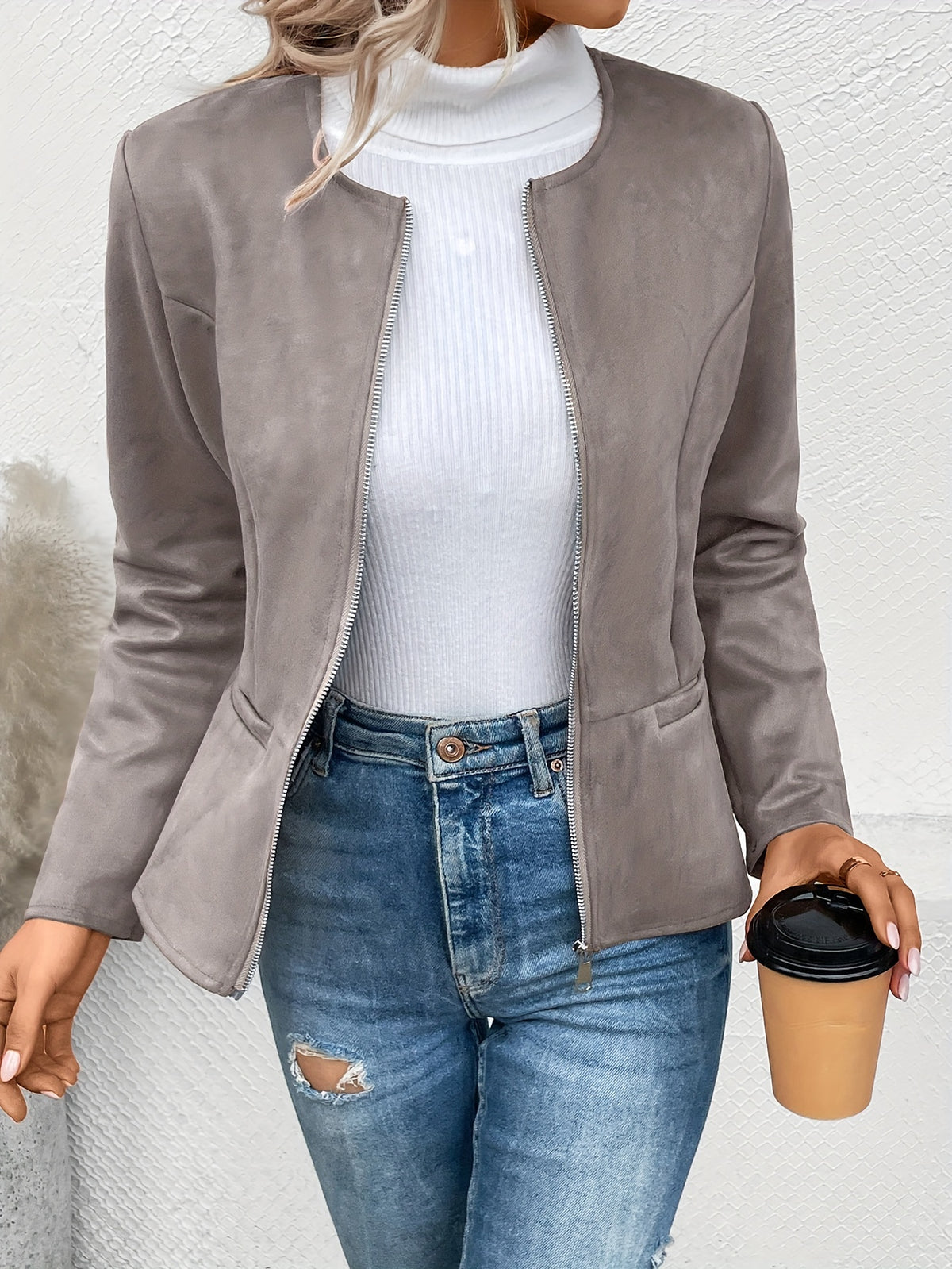 Nadalia | Collarless Zip-Up Fitted Jacket for Women