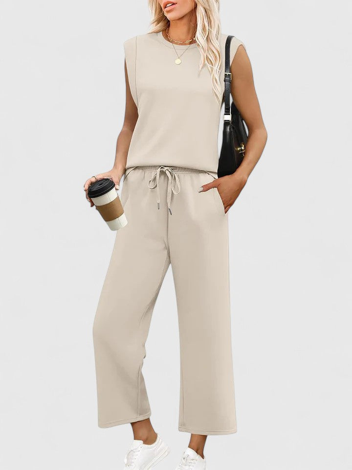 Rosalind | Round Neck Two-Piece Set with Wide Pants for Women