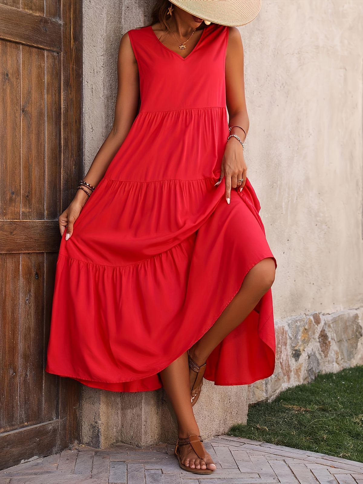 Nora | Tiered A-Line Maxi Dress with V-Neck for Women