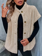Valentine Teddy Button-Front Vest with Half-High Collar for Women
