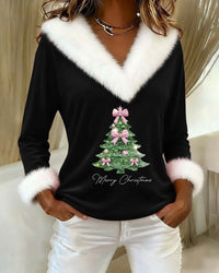 Sharon | V-Neck Christmas Sweater with Faux Fur Trim for Women