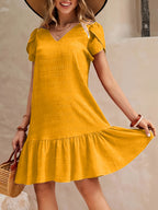 Delia | Textured A-Line Homecoming Dress with Ruffled Hem