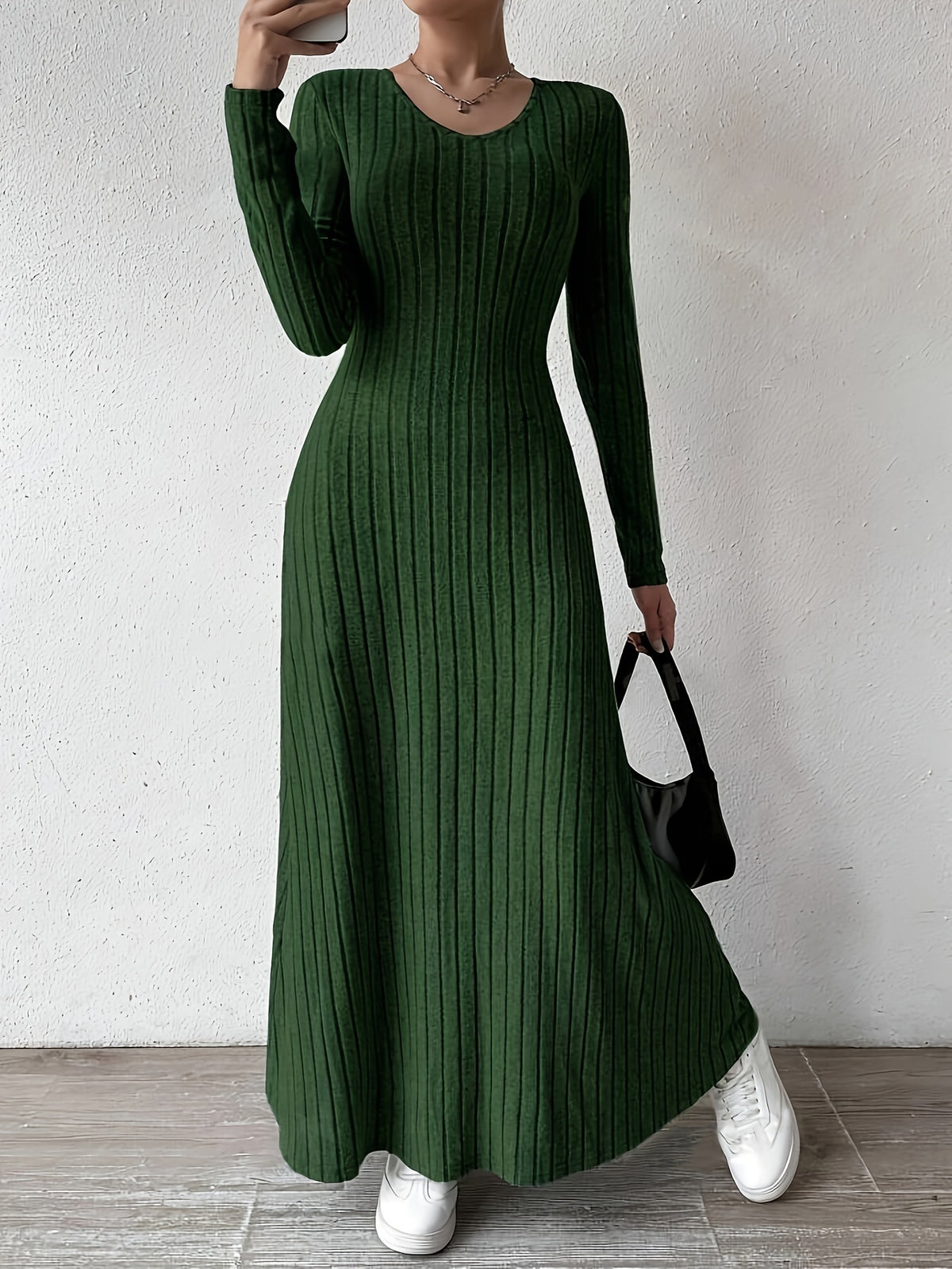 Iselin | Ribbed V-Neck A-Line Maxi Cocktail Dress for Women