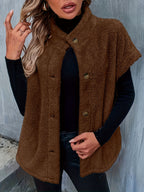 Valentine Teddy Button-Front Vest with Half-High Collar for Women
