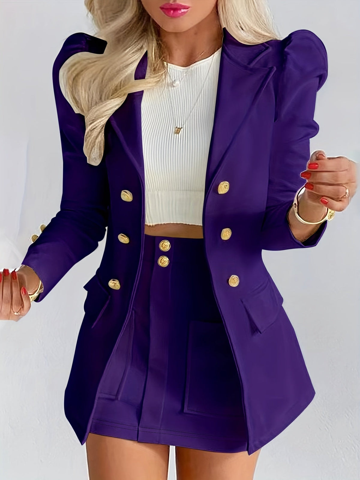 Agatha | Double-Breasted Blazer & Pleated Mini Skirt Set