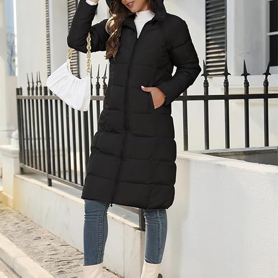 Elva | Hooded Belted Longline Puffer Jacket for Women