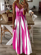 Merle | Striped V-Neck Maxi Dress with Thin Straps for Women
