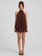 Kelda | Tiered Ruffle Halter Neck Mini Dress for Women