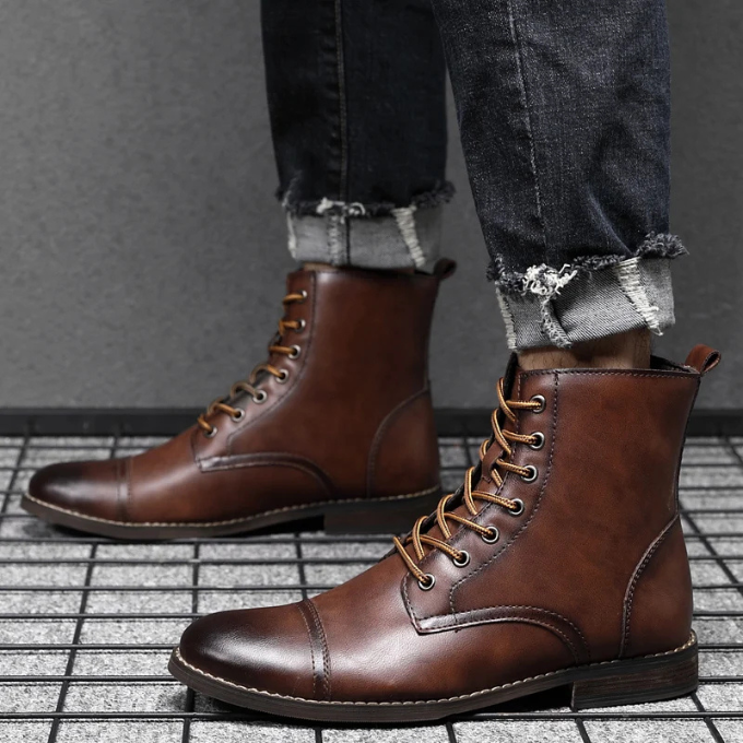 Jelte | Lace-Up Cap-Toe Leather Boots for Men