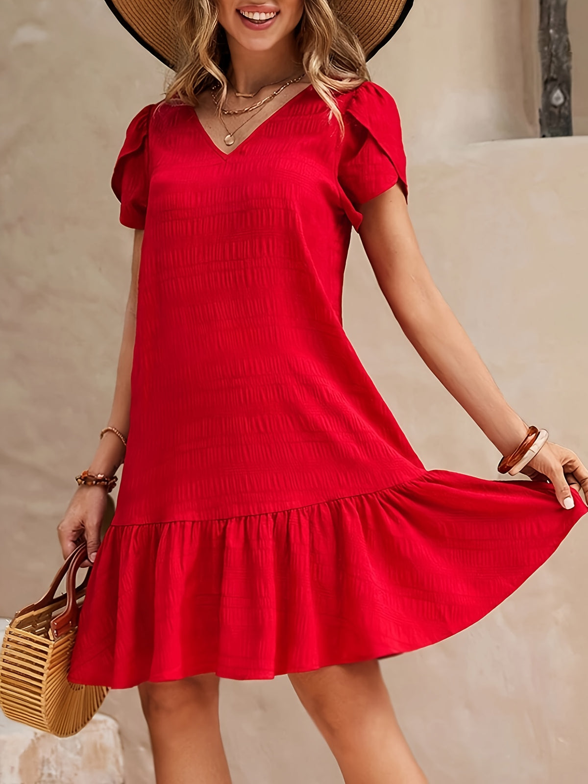 Delia | Textured A-Line Homecoming Dress with Ruffled Hem