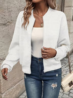 Leonie | Textured Ribbed Zip-Front Bomber Jacket for Women