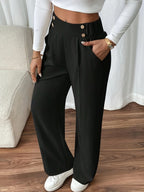 Bodil | Pleated Wide Leg Trousers with Button Waist for Women