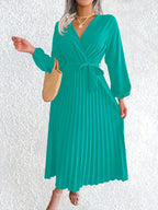 Isabel | Wrap V-Neck Pleated Maxi Dress for Women