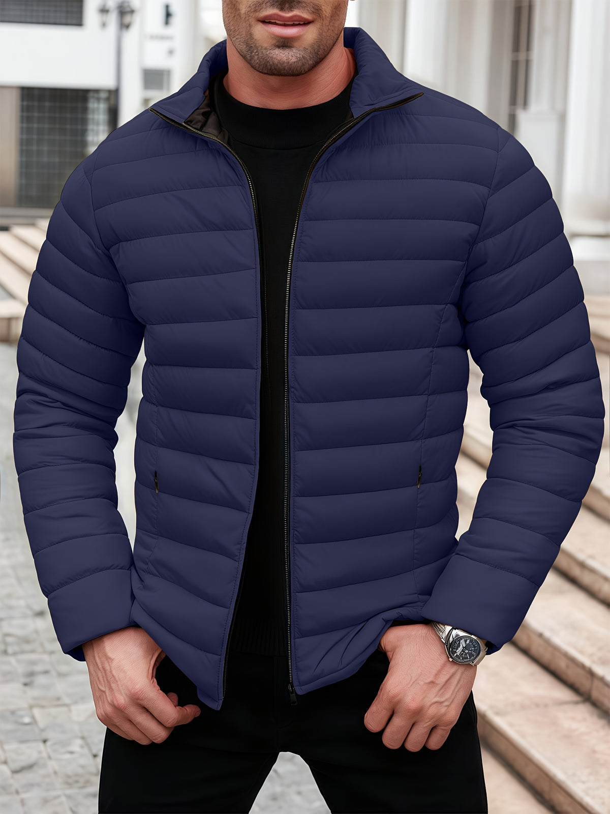 Conrad | Quilted Stand Collar Bomber Jacket for Men