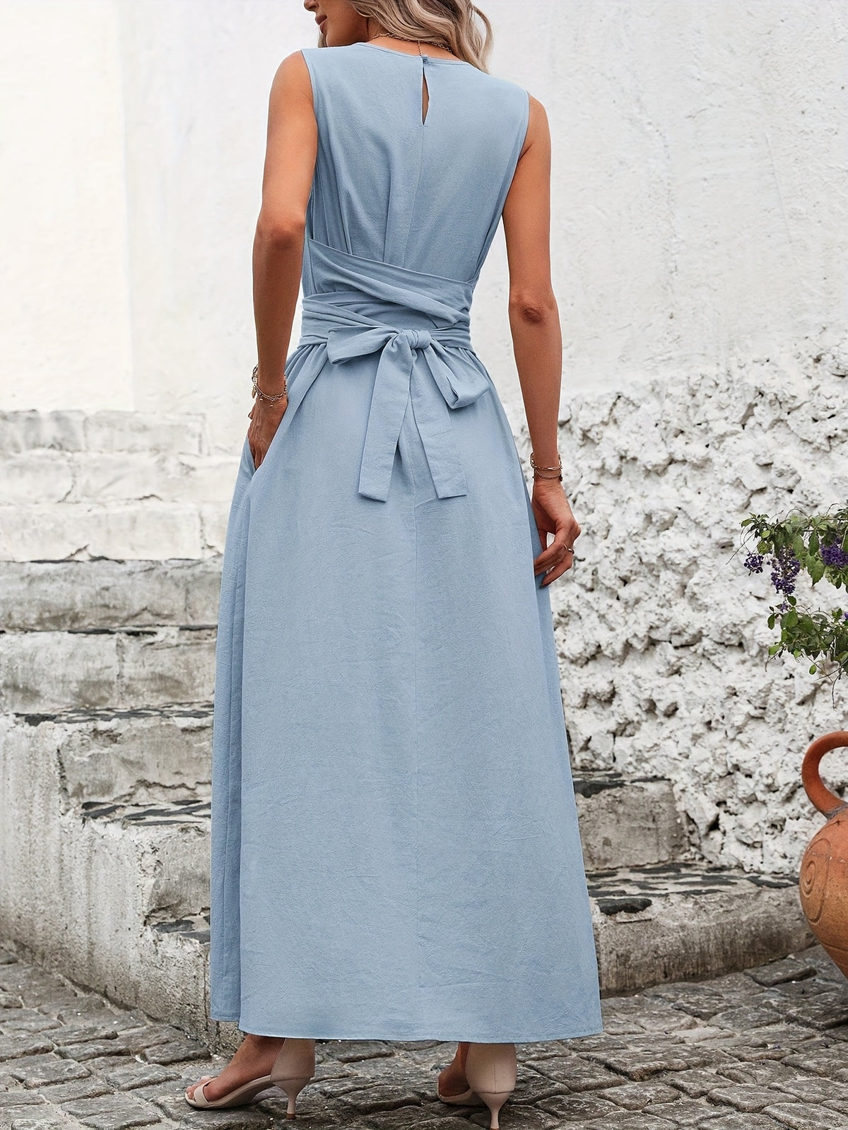 Mathilde | Belted Wrap A-Line Sleeveless Maxi Dress for Women