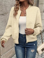 Leonie | Textured Ribbed Zip-Front Bomber Jacket for Women