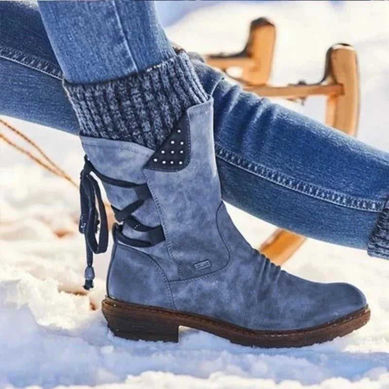 Belinda | Knit-Cuff Lace-Back Winter Boots for Women