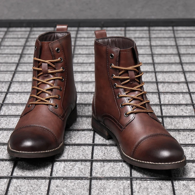 Jelte | Lace-Up Cap-Toe Leather Boots for Men