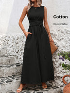 Mathilde | Belted Wrap A-Line Sleeveless Maxi Dress for Women