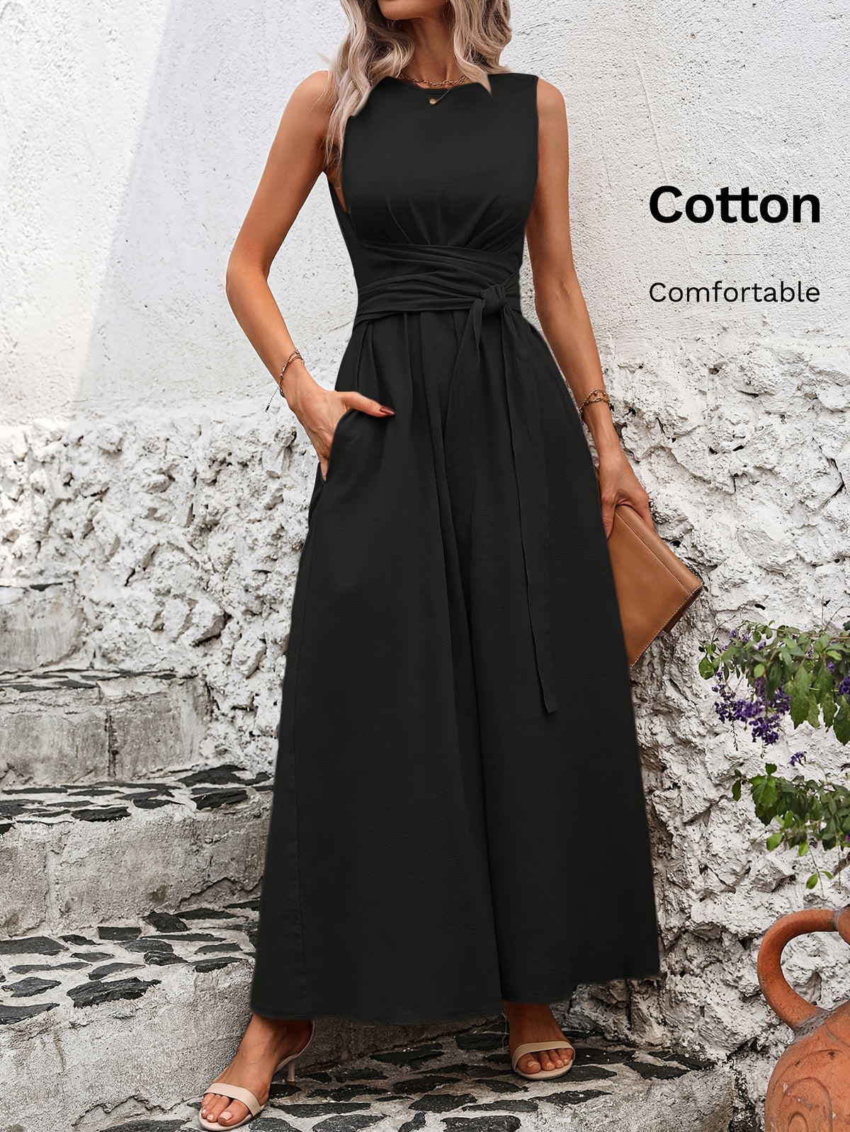 Mathilde | Belted Wrap A-Line Sleeveless Maxi Dress for Women