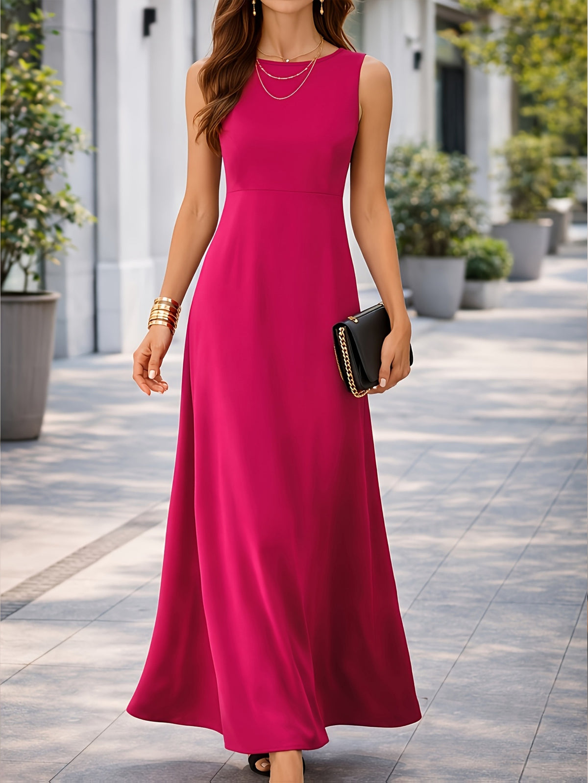 Talissar | Sleeveless A-Line Maxi Dress with Boat Neck for Women