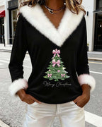Sharon | V-Neck Christmas Sweater with Faux Fur Trim for Women