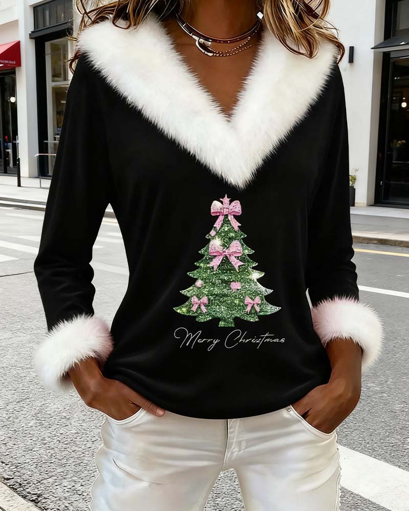Sharon | V-Neck Christmas Sweater with Faux Fur Trim for Women