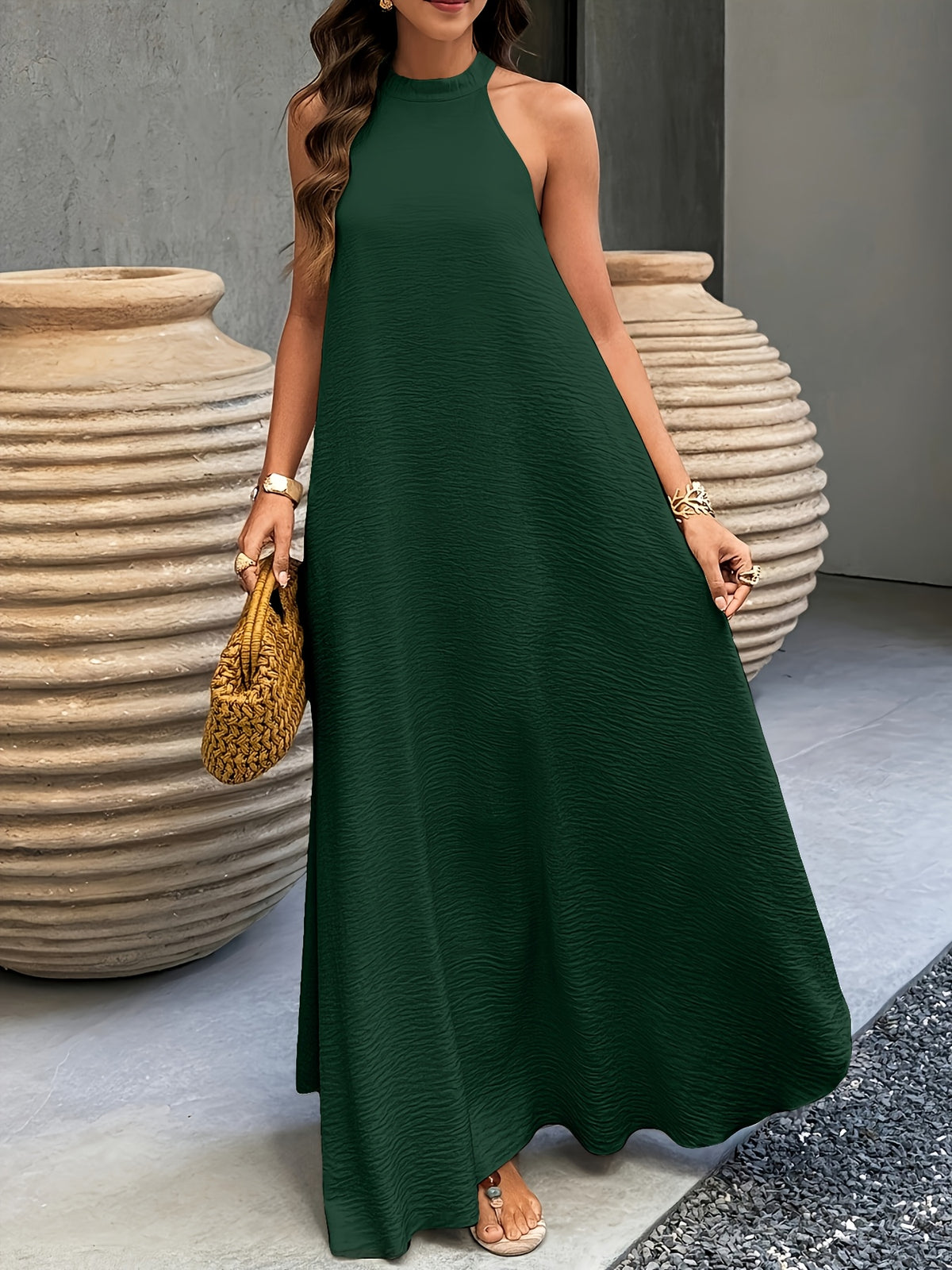 Noor | Textured Halter Neck Maxi Dress for Women