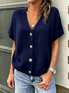 Jenna | Ribbed Button-Front V-Neck Cardigan for Women