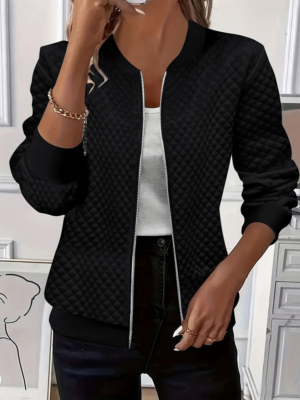 Charlotta | Quilted Bomber Jacket with Baseball Collar for Women