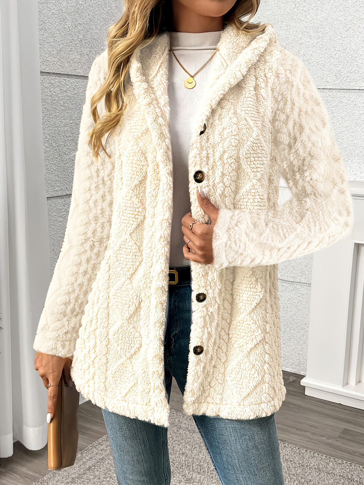 Anita Cable-Knit Teddy Hooded Coat for Women